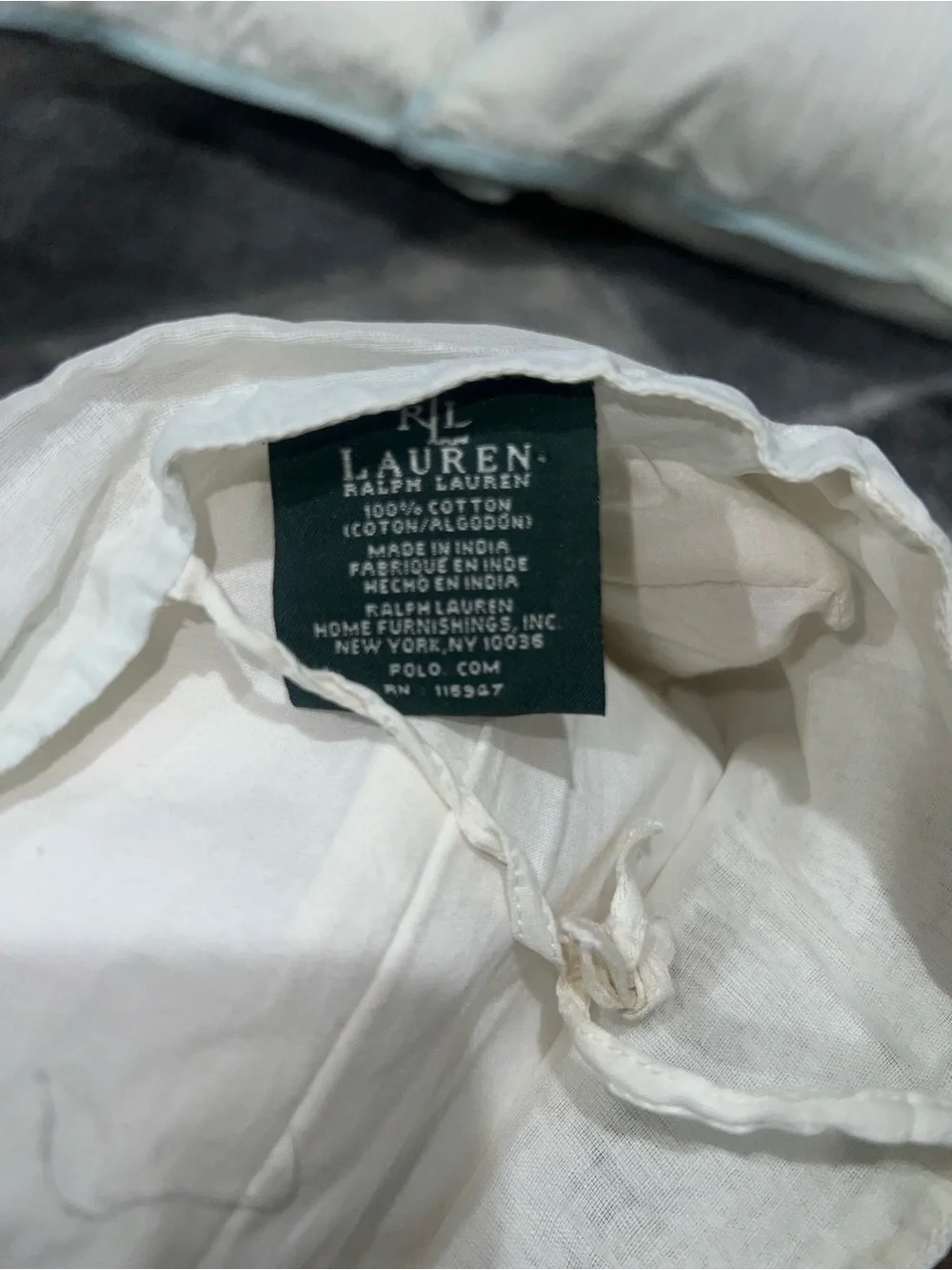Ralph Lauren Embroidered Floral Accent Pillow in White with Light Blue.